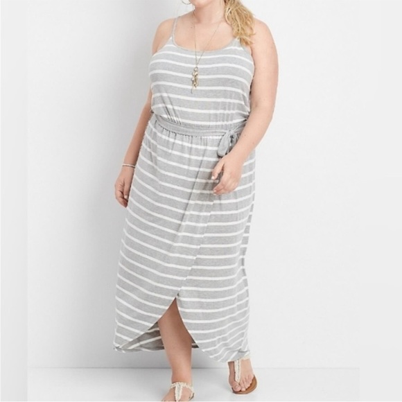 Maurices Stripe Tulip Hem Maxi Dress XXL gray and white - Picture 1 of 8